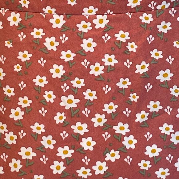 Shein Daisy Print Mini Dress Muted Red Floral Square Neck Tie Straps Ruffle M - Picture 5 of 7